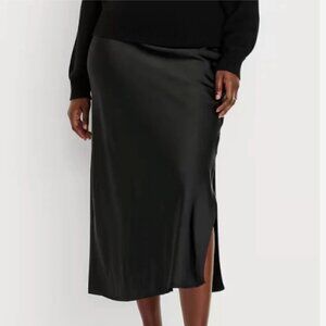 Black satin midi skirt